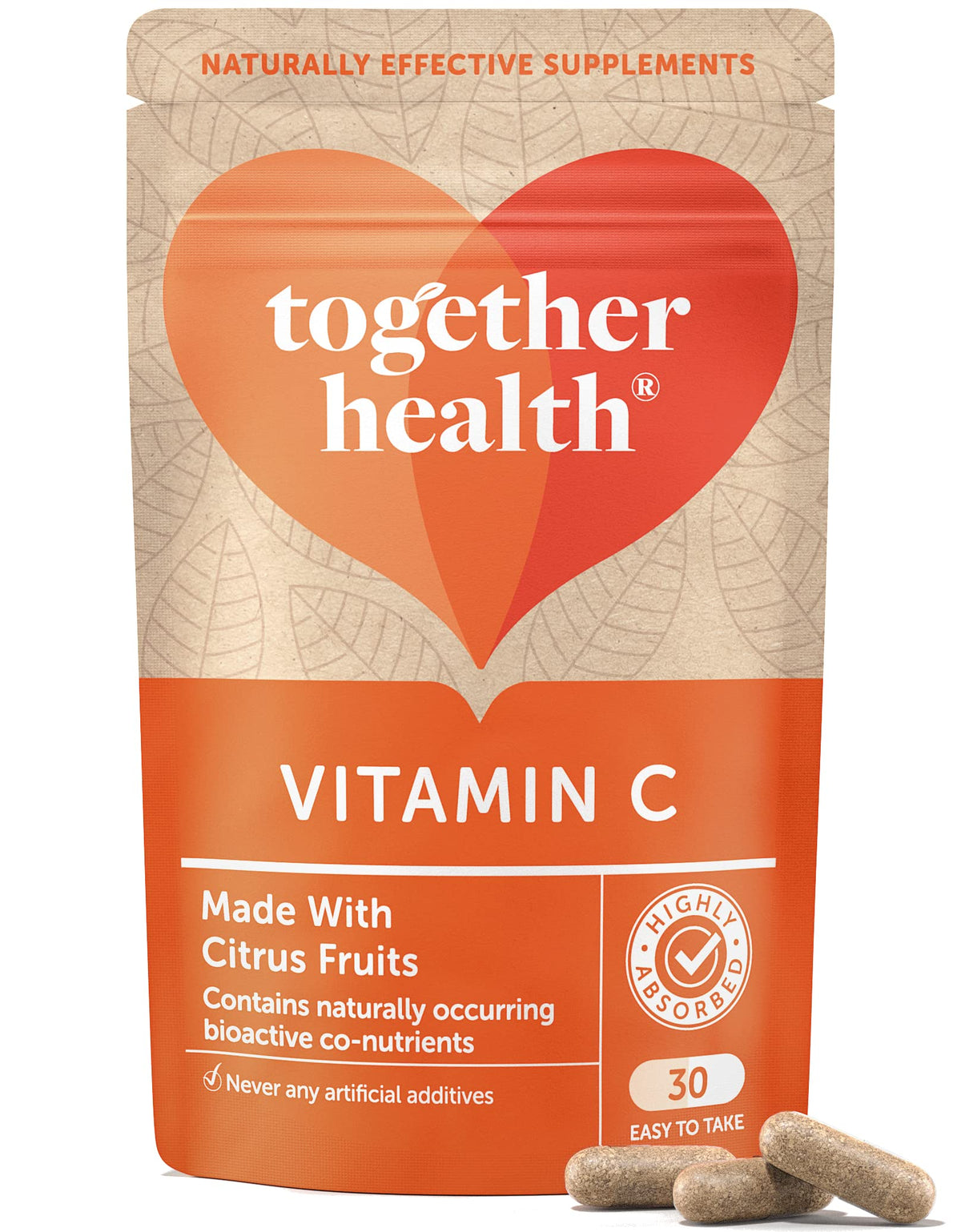 Vitamin C – Together Health – with Organic Citrus Fruits – Gentle & Easily Absorbed – Includes Naturally Occurring Bioflavonoids – Vegan Friendly – Made in The UK – Pack of 3-90 Vegecaps