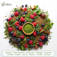 Hion Super Greens Powder | 11 Superfoods incl. Wheatgrass, Spirulina, Chlorella & Green Tea | Energy, Gut & Immune Support | No Fillers | Vegan & Gluten-Free | 60 Servings | Award-Winning & UK Made