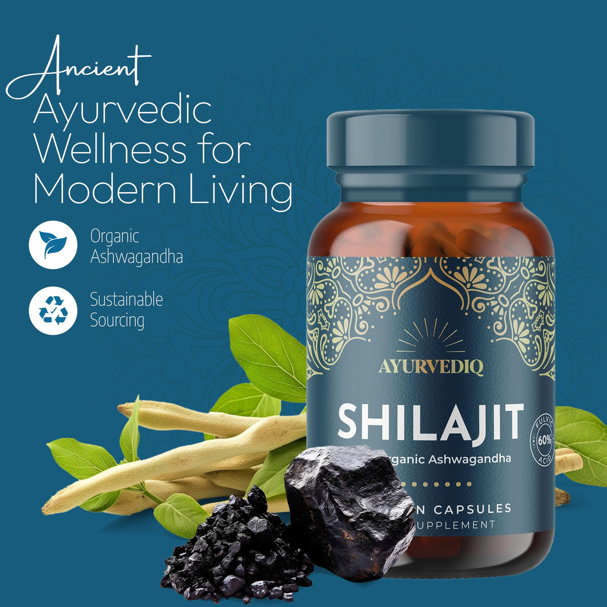 AYURVEDIQ WELLNESS Ayurvediq Wellness Pure Shilajit and Organic Ashwagandha - Himalayan Shilajit with Ashwagandha High Strength Capsules - Ayurveda Products