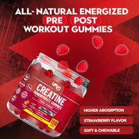 Izkan Creatine Gummies 5000mg (5G) for Men & Women - 120 Chewable Creatine Monohydrate Gummies Strawberry Flavoured | Pre Workout Gym Supplement| Muscle Boost| 4 Per Day - Vegan & Halal (2X)