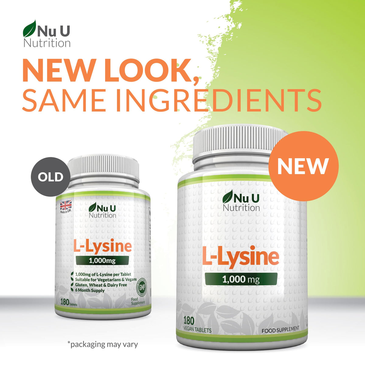 L-Lysine 1000mg High Strength - 180 Vegan Tablets - 6 Month Supply - Essential Amino Acid - Made in The UK - Nu U Nutrition