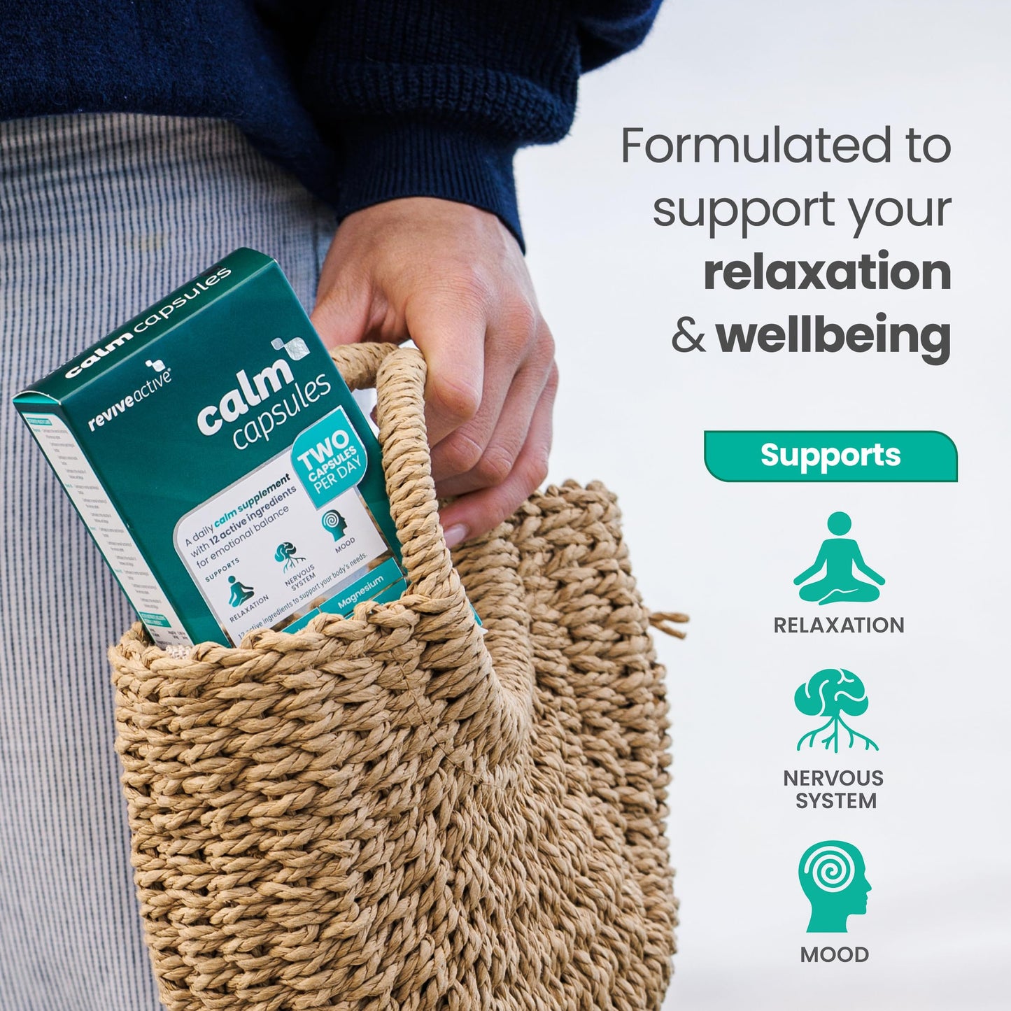 Revive Active Calm Capsules - 12 Active Ingredients in 1 Daily Sachet - Ashwagandha with Essential Vitamins and Magnesium - Supports Energy Levels, Nervous System, Relaxation & Mood - 60 Capsules