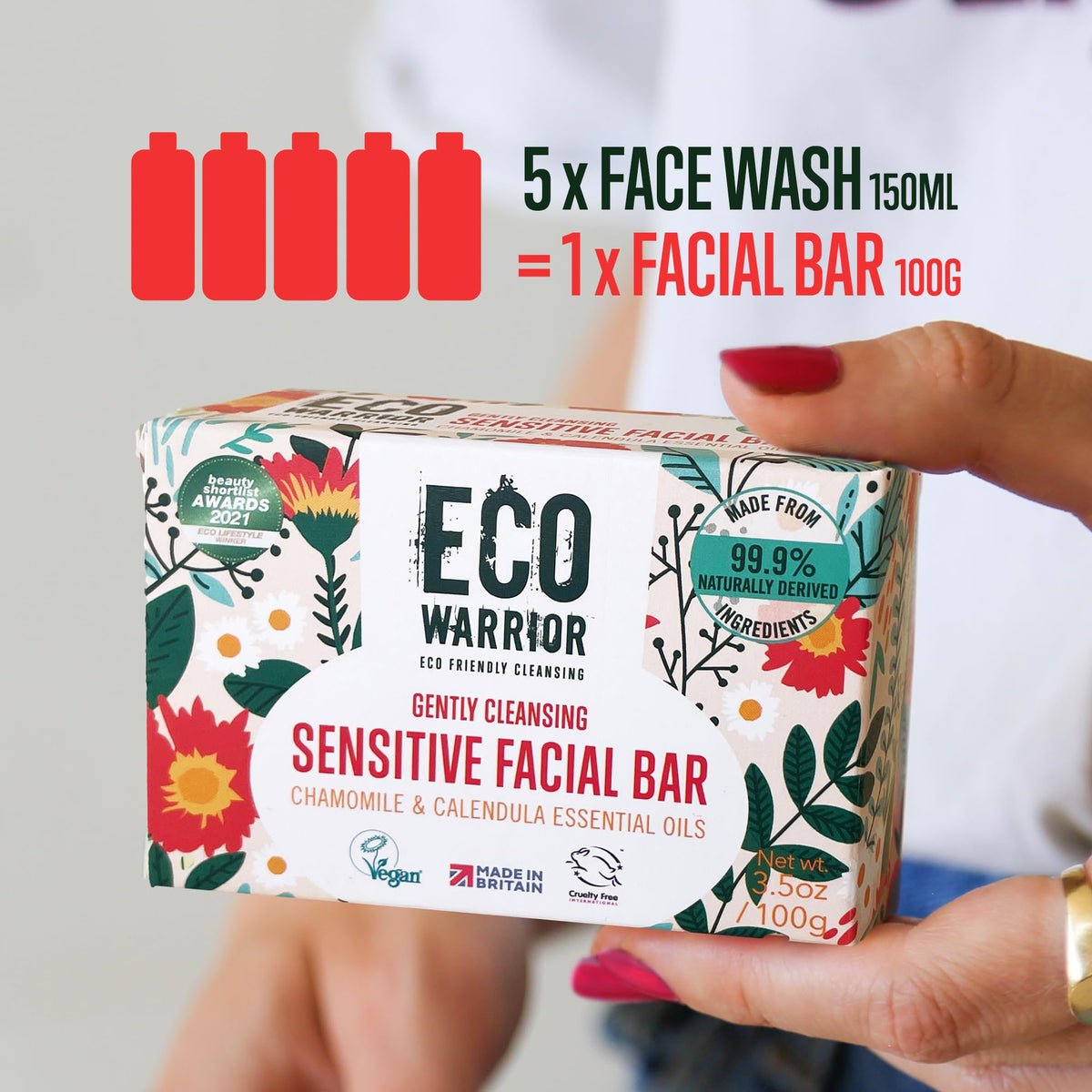 Little Soap Company Eco Warrior Sensitive Facial Bar Soap | Vegan, Cruelty-Free, No SLS or Parabens, Eco Friendly - Gently Cleansing Natural Soap Bar Made with Castile Olive, Chamomile & Calendula Essential Oils, 100g