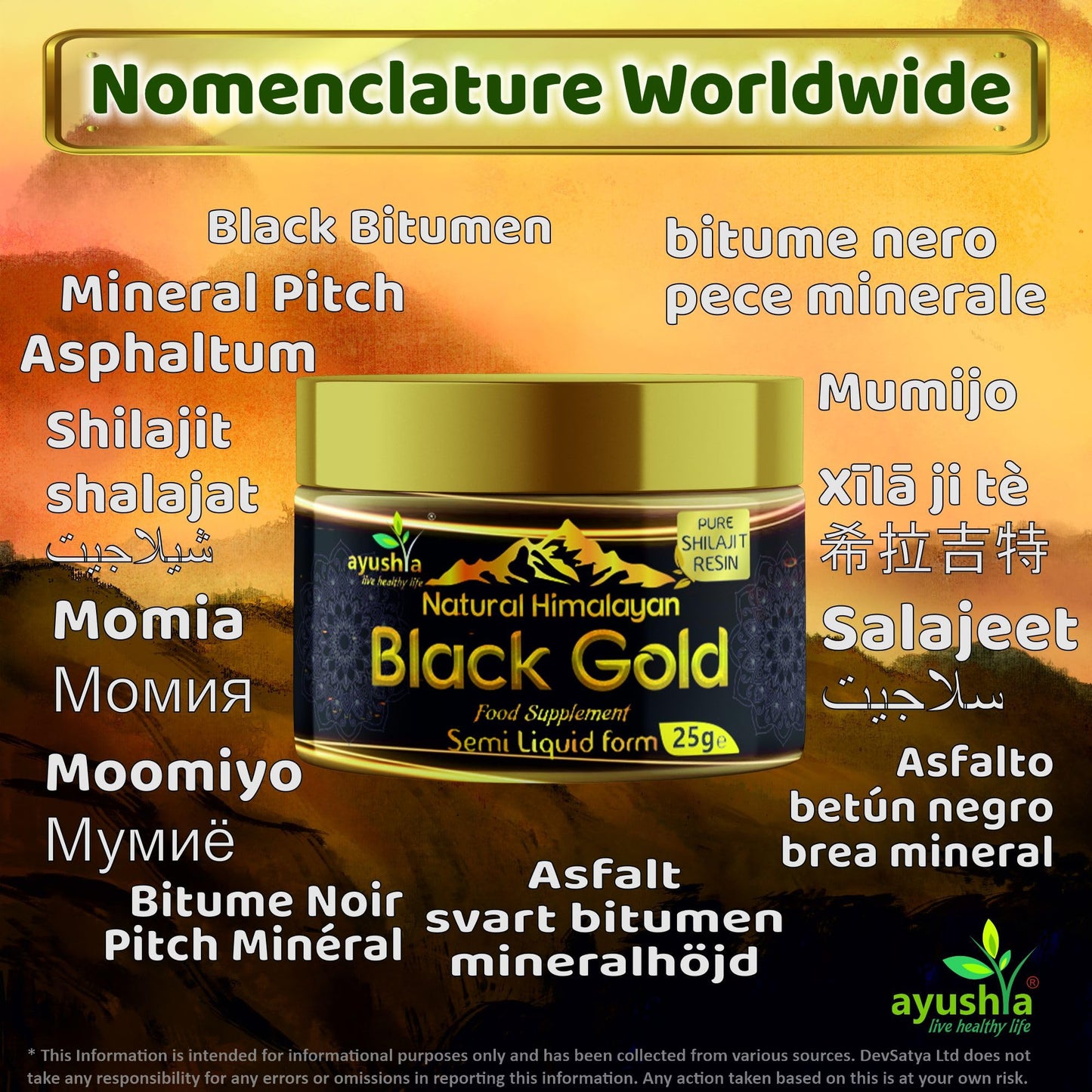 Ayushya Black Gold Pure Himalayan Shilajit Resin - Plant Derived Fulvic Minerals Immune Support - 25 grm/ml