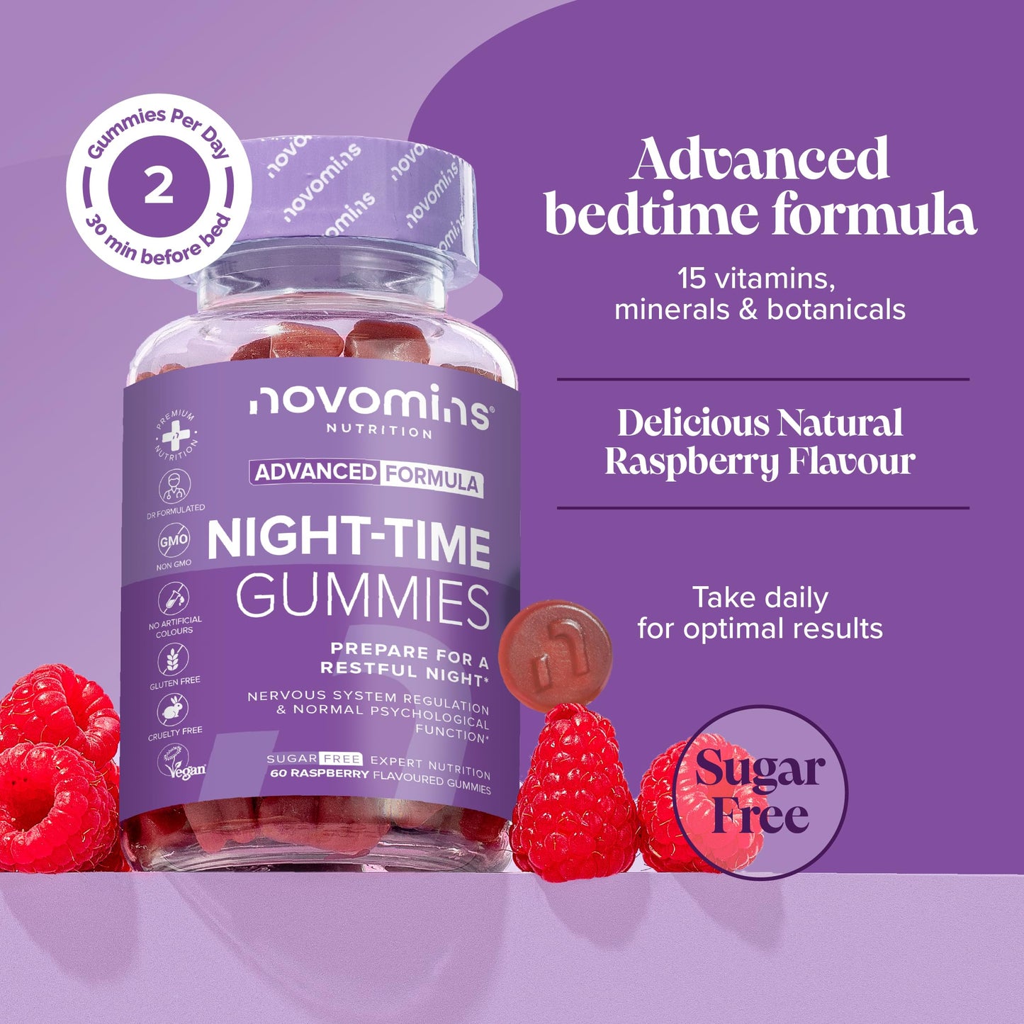 novomins Night Time Gummies - Sugar-Free - Sleep Gummies for Adults - High Strength Natural Alternative to Melatonin Tablets - with Magnesium for Sleep, L-Theanine, Vitamin B12 - Novomins