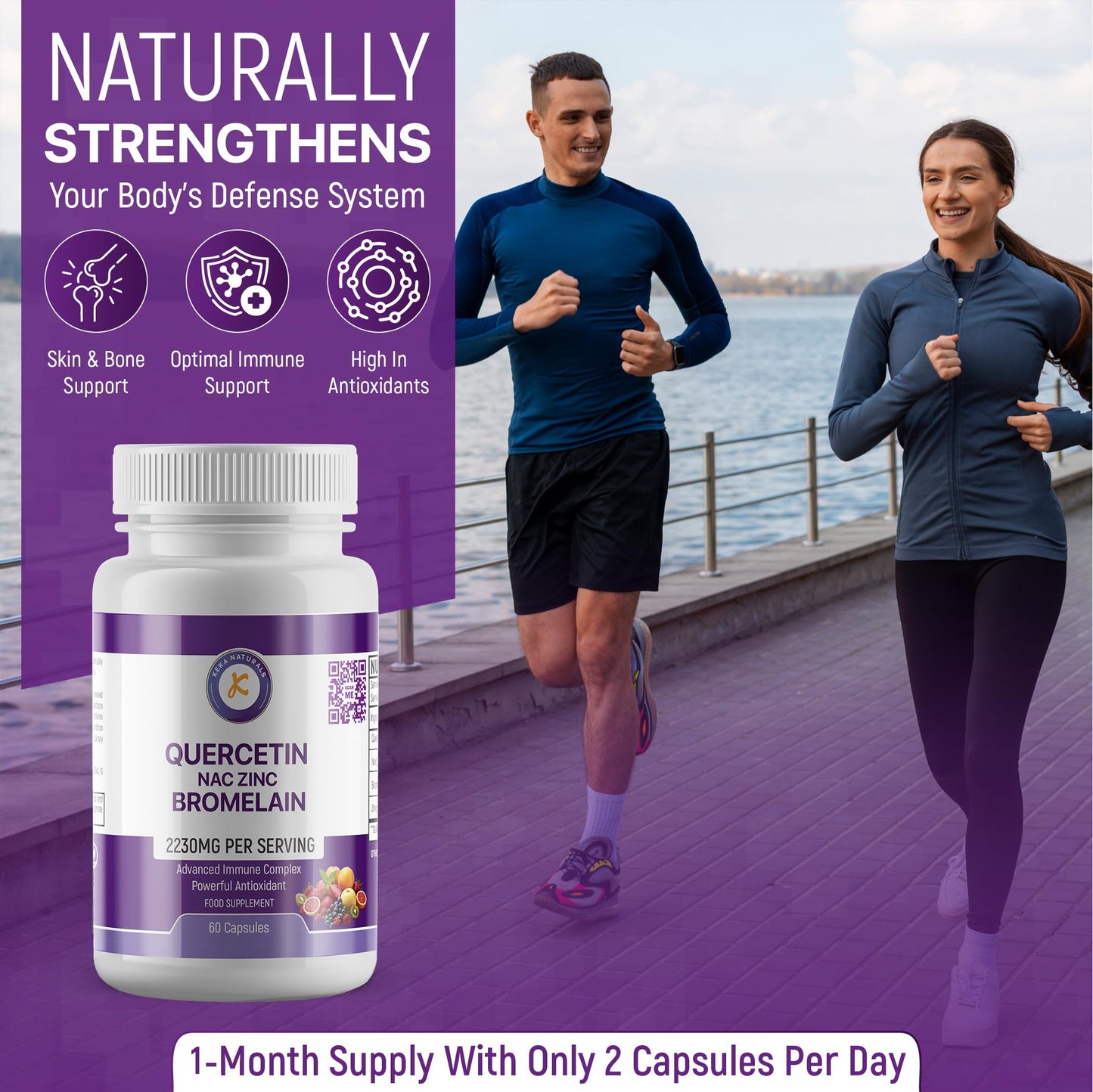 Keka Naturals Quercetin with Bromelain, NAC and Zinc - Powerful Quercetin Blend - 2230mg per Serving - Immune & Respiratory Support - Non-GMO, Gluten-Free, Vegan - 60 Veggie Caps, Anti-Aging