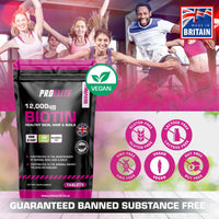 Biotin Hair Growth Supplement 12,000mcg - 60 Vegan High Strength Biotin Tablets - Hair and Nails Vitamins for Women & Men - Supports Hair, Skin & Nail Growth Vitamin B7 Tablets - PROELITE