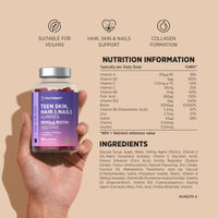 Horbäach Hair Skin Nail Gummies for Teens | 60 Count | Raspberry Flavour | 5000ug of Biotin for Hair Growth | with Folic Acid, Inositol, Choline & More | Suitable for Vegans | by Horbaach
