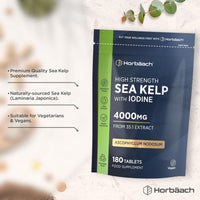 Horbäach Sea Kelp Tablets 4000mg | Natural Source of Iodine | 3 Months Supply | High Strength Kelp Extract | 180 Vegan Tablets | by Horbaach
