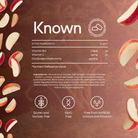 Known Tasty Cordyceps Gummies - 400mg Cordyceps Mushroom - Vitamin B12, C - Energy Support - Natural Apple Flavour - 60 Vegan Gummies, 1 Month Supply