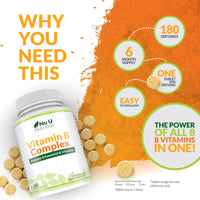 Vitamin B Complex High Strength - 180 Vegan Tablets - 6 Month Supply - Contains all 8 B Vitamins in 1 Tablet - Vitamins B1, B2, B3, B5, B6, B12, Biotin & Folic Acid - Nu U Nutrition
