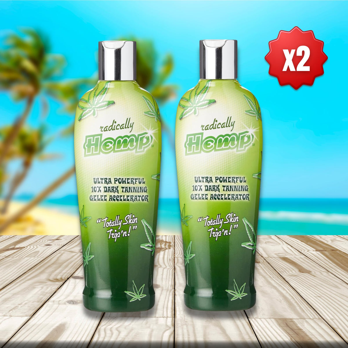 DCF Success Radically Hemp 10X Dark Tanning Accelerator Lotion 2 Pack – 250ml Each, Indoor/Outdoor Gelee with Antioxidants & Hemp Oil, Includes Detangling Hair Brush