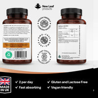 NEW LEAF PRODUCTS Lions Mane Mushroom 2000mg - 365 High Strength Vegan Tablets - Lion's Mane Supplement with Black Pepper - Lion's Mane Mushrooms Extract (Not Powder or Capsules) Made in The UK by New Leaf Products