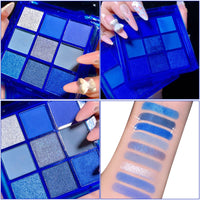 Fychuo Blue Eyeshadow Palette Glitter Eyeshadow Royal Blue Eye Shadow Pallets for Women Navy Blue Eyeshadow Sparkle 9 Colors Eye Makeup Shiny Shimmer Waterproof Palettes