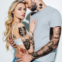Metuu Full Arm Temporary Tattoo 46 Sheets for Men And Women(L22.8“xW7”), Fake Tattoo Stickers Patterns Deer Eagle Lion Wolf Tiger Totem Realistic Temp Tattoos Suitable For Hand Arm Leg Face