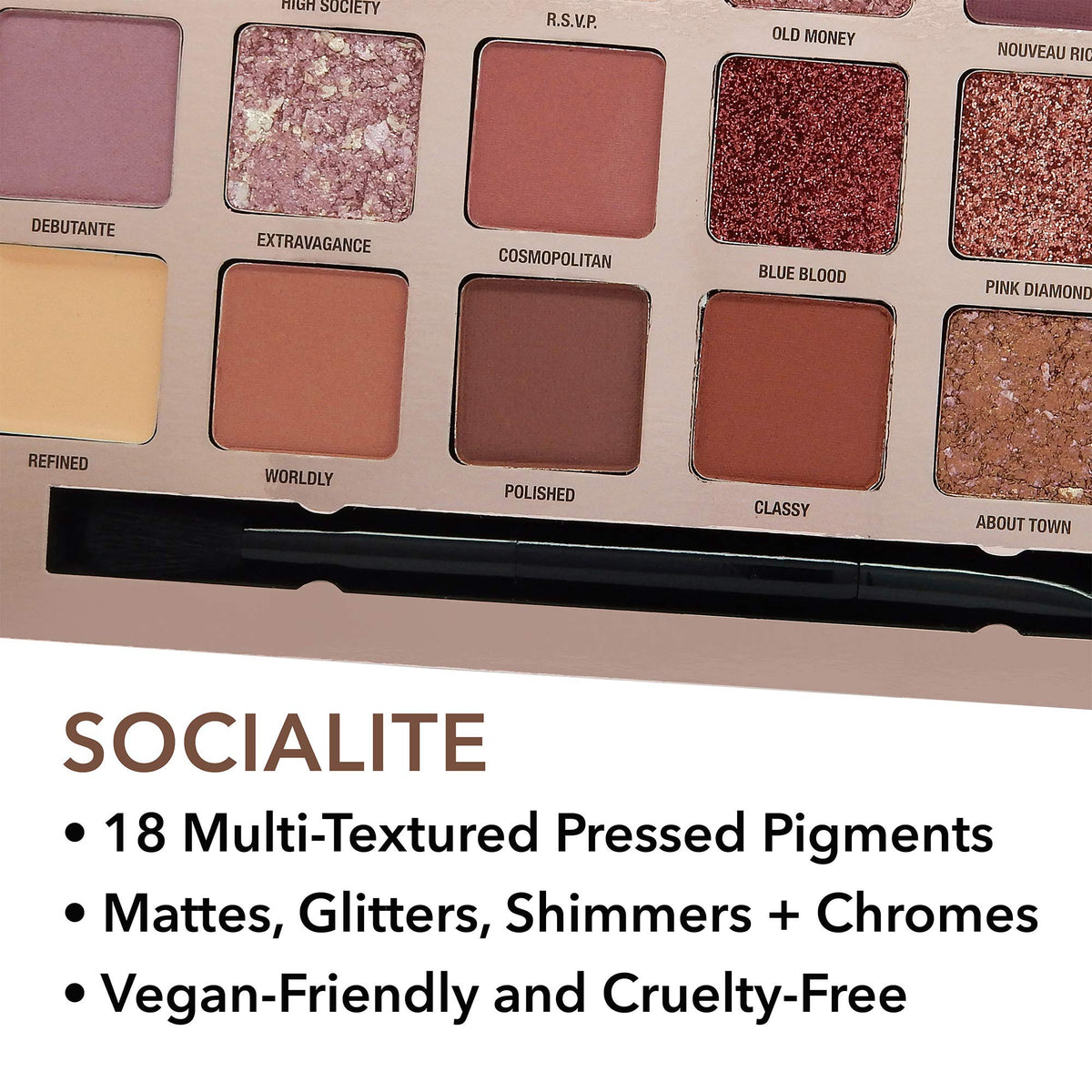 W7 Socialite Pressed Pigment Palette - 18 Pink Nude Colours - Flawless Long-Lasting Glam Makeup