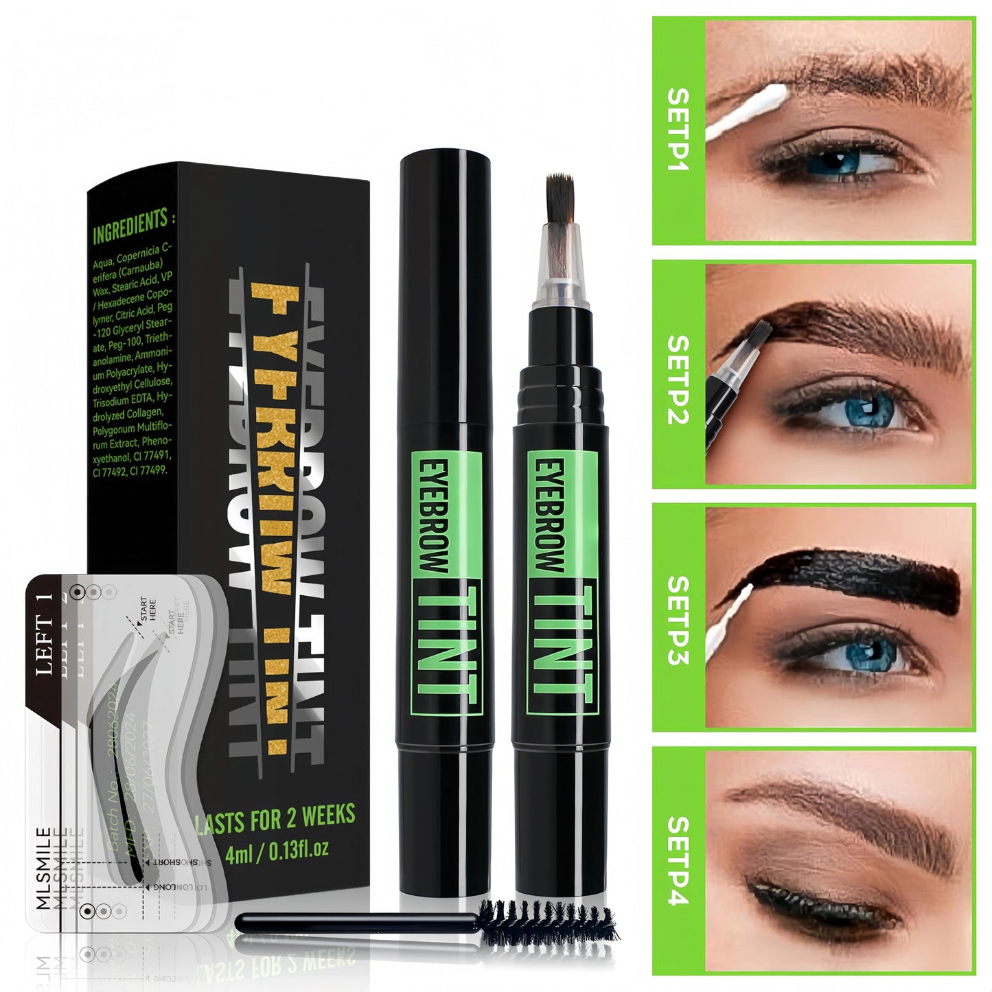 Eyebrow Tint Dark Brown Eyebrow Tint & Dye Gel – Semi-Permanent Waterproof Brow Cream with Brow Cards & Brushes. Lasts 2 Weeks, Natural-Looking Pencil-Free Makeup for Perfectly Defined Brows