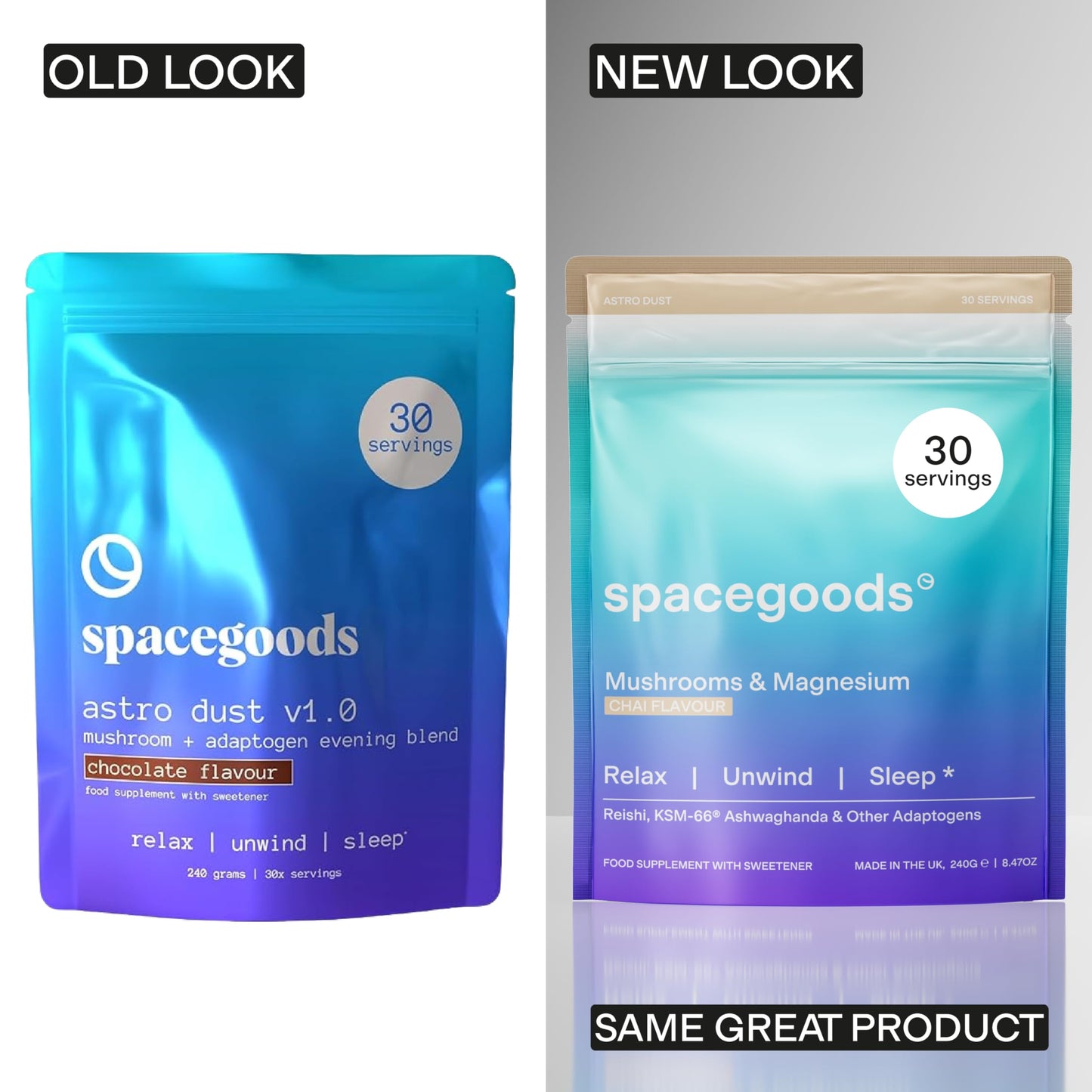 Space Goods Spacegoods Astro Dust 240g ℮, 30 Servings, Contains Magnesium and Ashwagandha, Relax Unwind & Sleep Deeply, Soothe Body & Mind, Chai Flavour