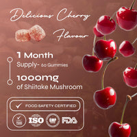 Known Tasty Shiitake Gummies - 1000mg Shiitake Mushroom, Zinc - Hair, Skin & Nails - Natural Cherry Flavour - 60 Vegan Gummies, 1 Month Supply