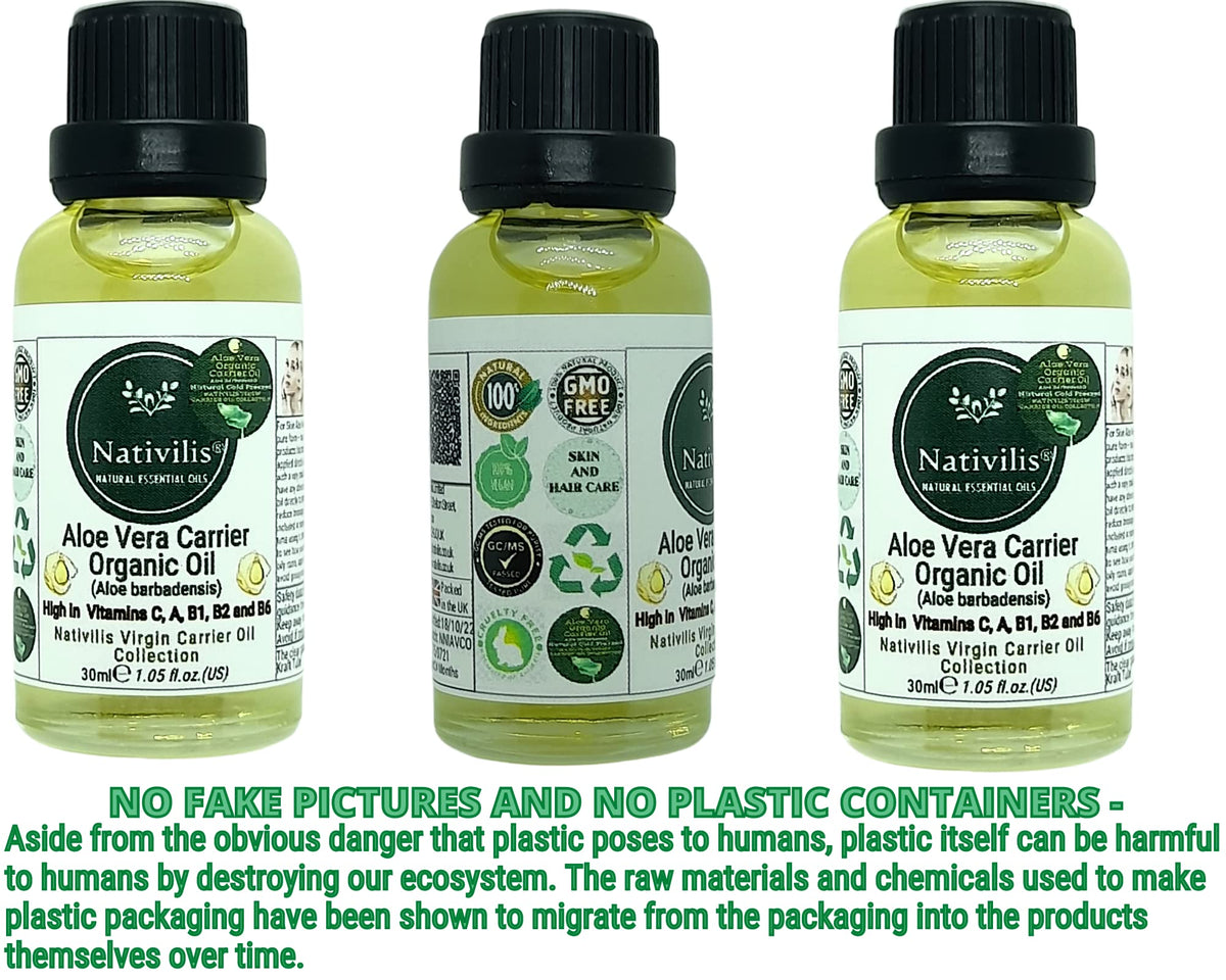 Nativilis Natural Essential Oils Nativilis Organic Aloe Vera Carrier Oil (Aloe barbadensis) True Aloe - Hair, Face & Skin Natural Cold Pressed – For Aromatherapy Massage – Soothes Moisturizes Skin – Hair Improving Growth - Copaiba