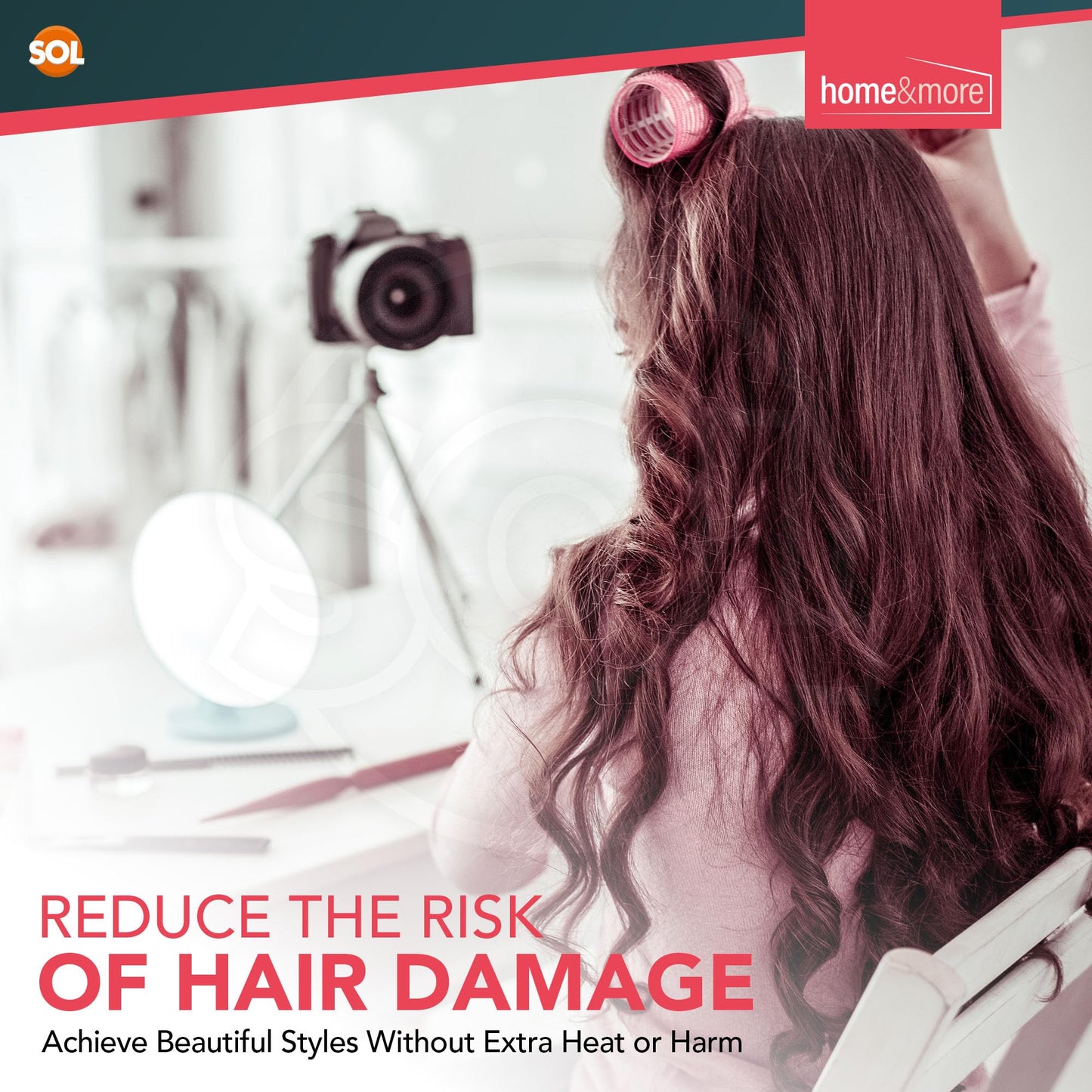 SOL 4pk Pink Hair Rollers for Hair Volume, Velcro Rollers for Hair Roller Pink Hair Curlers Rollers for Hair Curling Velcro Hair Rollers for Long Hair Rollers Self Grip Hair Rollers for Soft Bouncy Curls