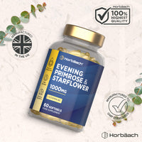 Horbäach Evening Primrose and Starflower Oil Capsules 1000mg | with Vitamin B6 | 60 Softgels | Rich Source of Omega 6 GLA & 9 Oleic Fatty Acids | by Horbaach
