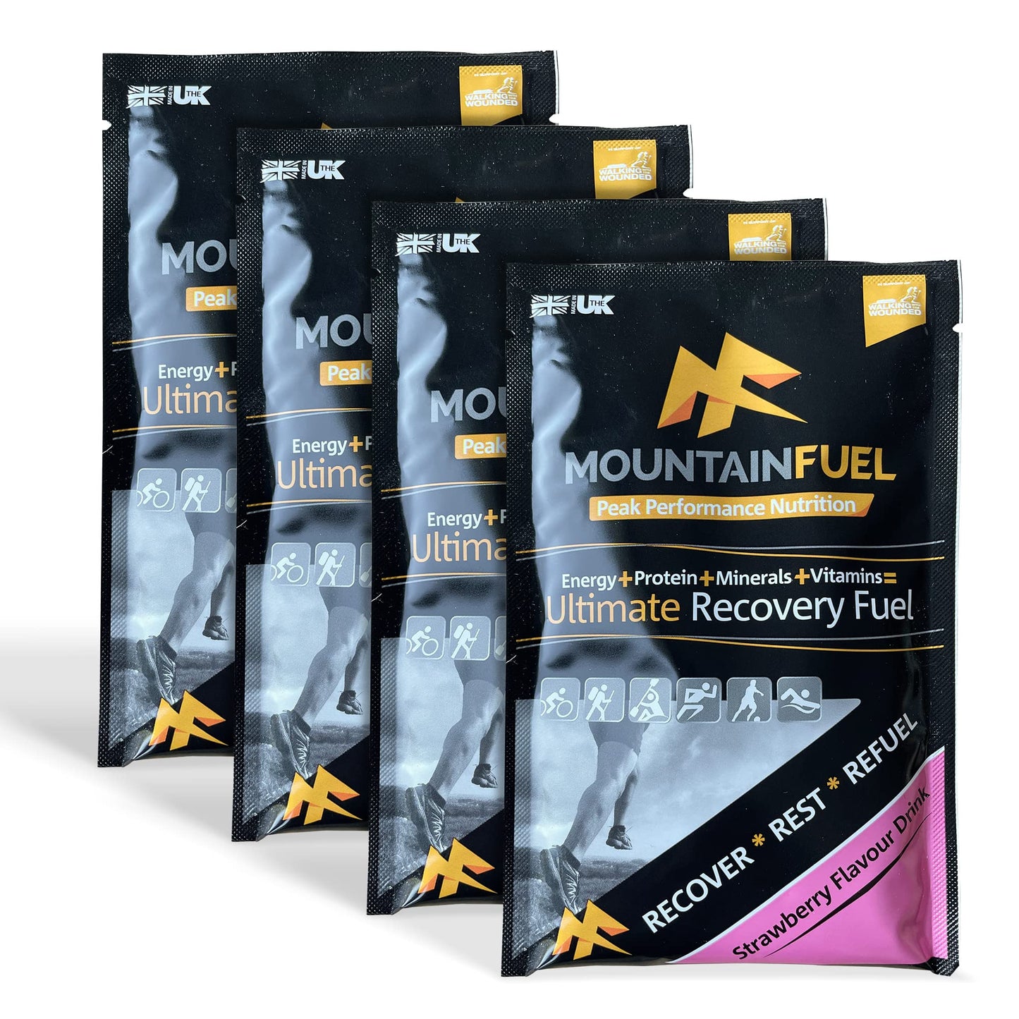 VPoint Leisure Mountain Fuel Ultimate Recovery Multipack. Contains 4 X Strawberry Energy Sachets for Runners, Cyclists, Marathon Training and Climbing. Contains Carbohydrates, Protein, Fibre and Minerals. WADA-safe.