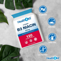 Health4All Vitamin B3 Niacin as Nicotinic Acid 50mg, 120 Tablets, Flush Effect