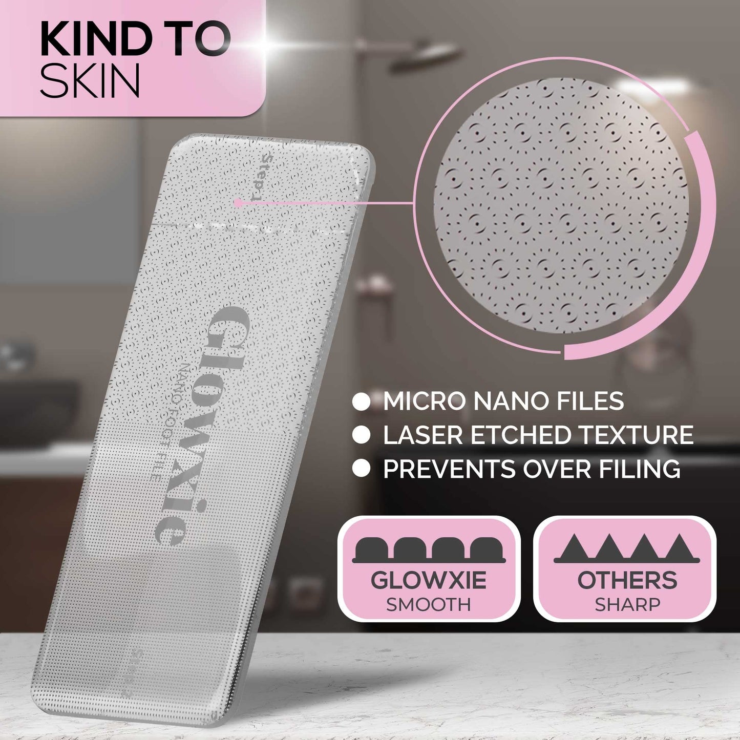 Glass Foot File by Glowxie | 2 Files in 1 (Scub+Buff) | Dead Skin & Callus Remover | Long Lasting | Hypoallergic