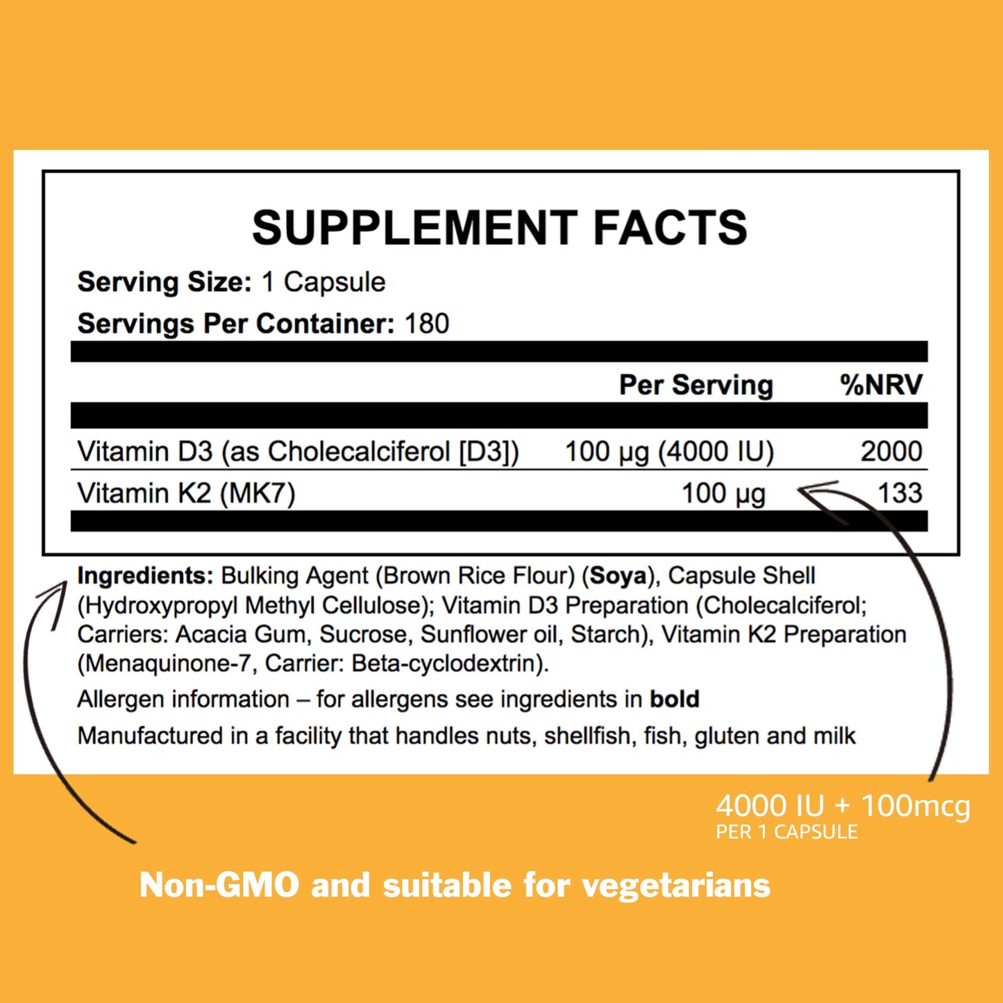 ICON Nutrition ICON - High Strength Vitamin D3 4000 IU and K2 Vitamin 100μg MK7-6 Month Supply 180 Vitamin D K2 Capsules - Made in The UK, Vegetarian VIT D3 and Vitamin K2 Capsules