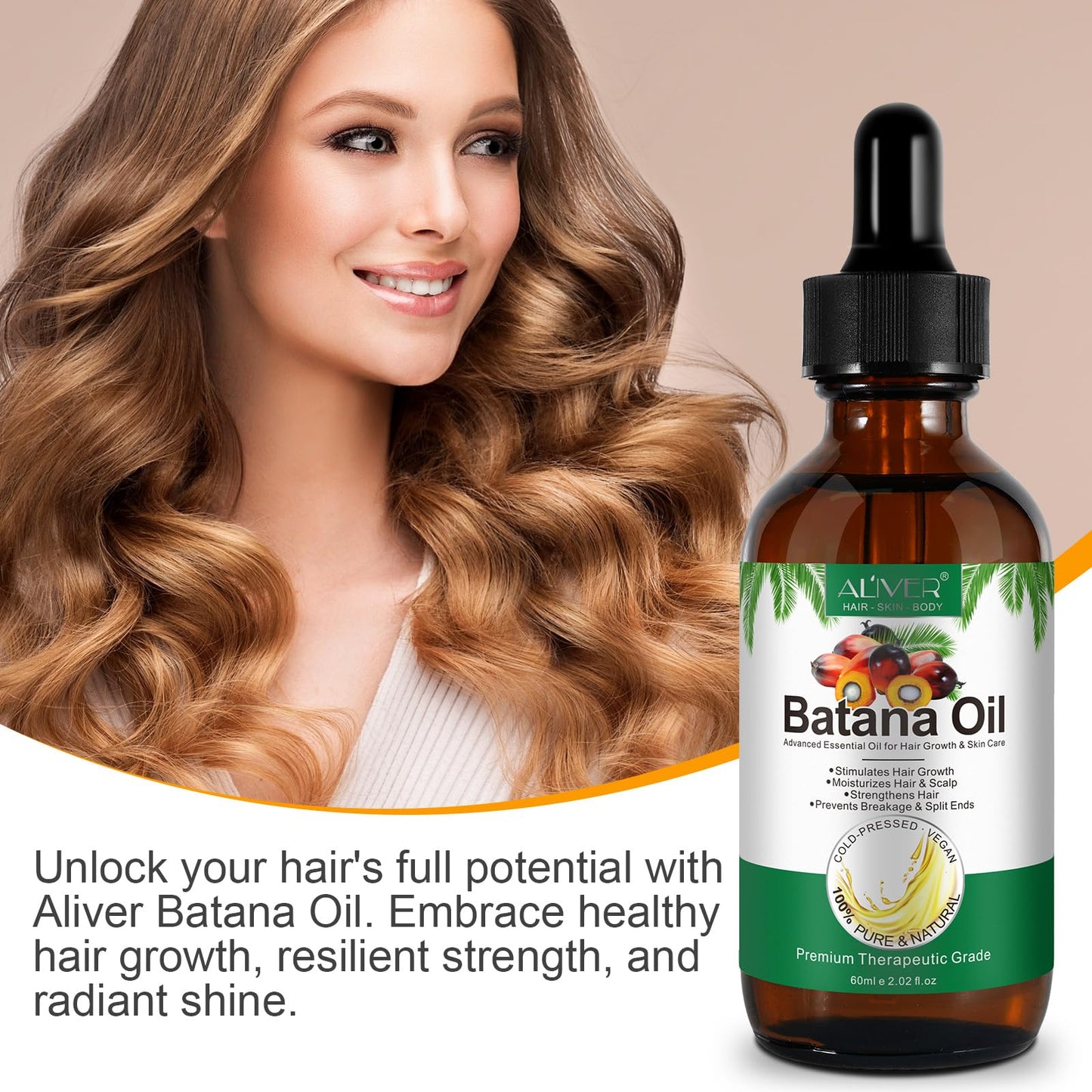 GMOLARSUSCO Batana Oil for Hair Growth with Scalp Massager, 100% Pure & Natural Raw Batana Oil from Honduras, Repairs Demaged Hair, Reduce Hair Loss for Healthier Thicker Fuller Hair 60ML