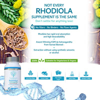 Rhodiola & Ashwagandha with L-Theanine - Award Winning Ashwagandha KSM-66 600mg & 1500mg Rhodiola (3% Rosavins - 1% Salidrosides) whole root equivalent- adaptogen combo- No artificial fillers- UK Made