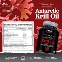 Antarctic Krill Oil Super Strength 2000mg - 150 Softgels Capsules - with Astaxanthin & Phospholipids - Omega 3 Fish Oil Alternative - Source of EPA & DHA - Made in the UK - Nu U Nutrition