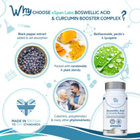 Xspan Labs Boswellic Acid & Curcumin Booster Complex – 1 Month Supply, 90 Capsules - containing Minimum 95% Curcumoids & 65% Boswellic Acid - with Added Ginger, Acerola Cherry and Black Pepper
