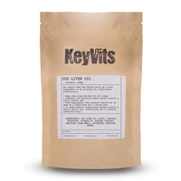 KeyVits Cod Liver Oil High Strength 1000mg, 365 Softgel Capsules, Rich in Omega 3 Fatty Acids, DHA, EPA and Vitamins A & D, Full Year Supply, Gluten Free