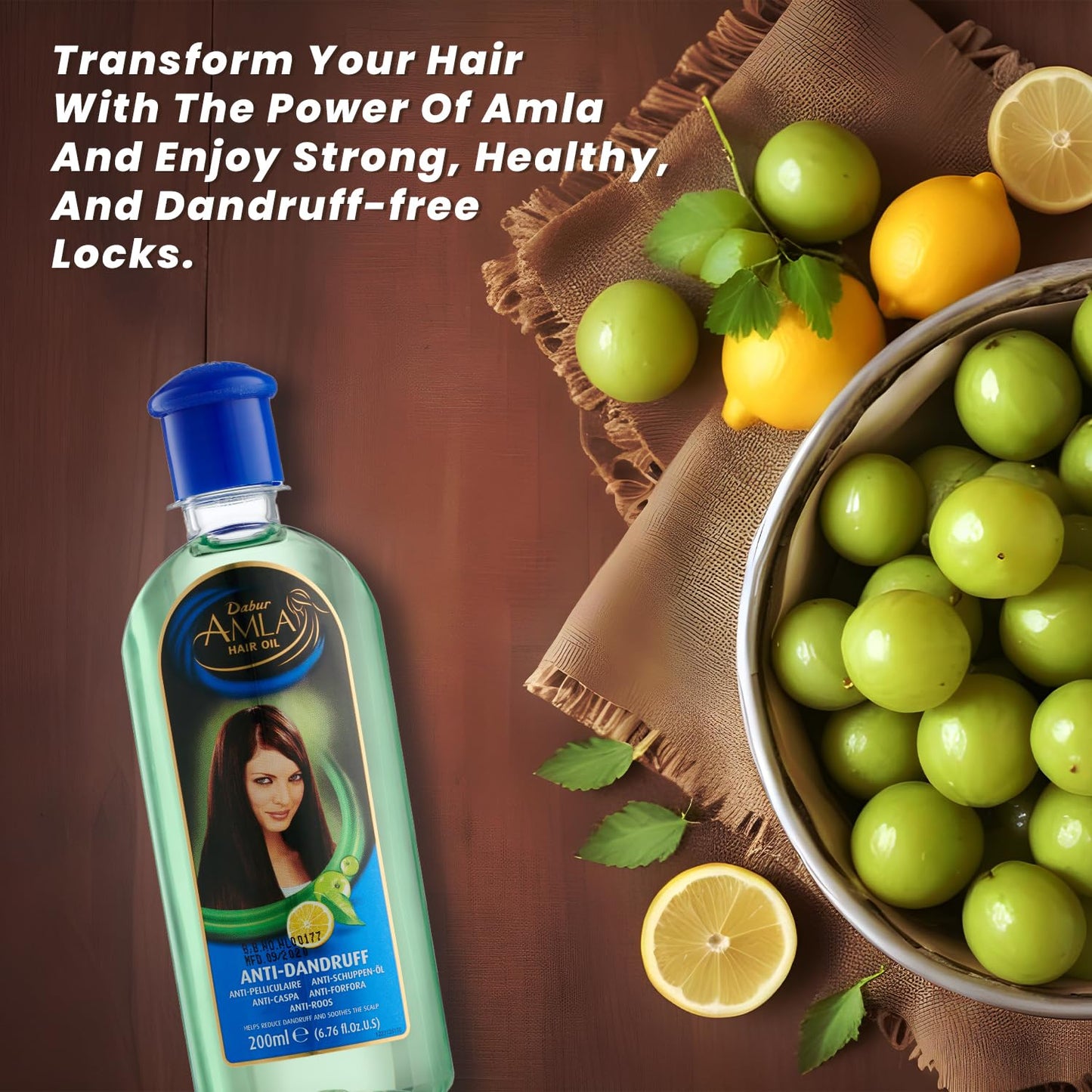 Dabur Amla Amla Anti-Dandruff Hair Oil - 200 ml, Reduce Dandruff, Enriched With Lemon & Rosemary, Makes Hair Strong & Beautiful