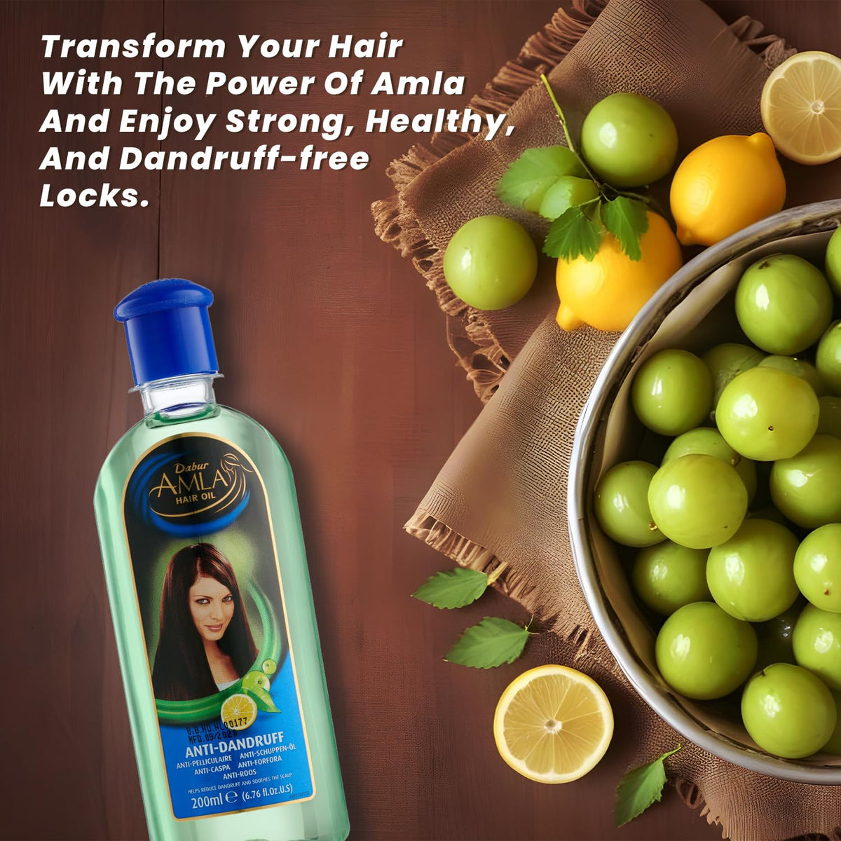 Dabur Amla Amla Anti-Dandruff Hair Oil - 200 ml, Reduce Dandruff, Enriched With Lemon & Rosemary, Makes Hair Strong & Beautiful