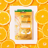 Garnier Moisture Bomb Orange Eye Mask, With Hyaluronic Acid And Orange Juice, Hydrating & Brightening Under Eye Mask, Reduce Appearance of Eye Bags, Vegan Tissue Mask, 6g