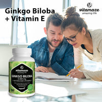 Vitamaze - amazing life Ginkgo Biloba Capsules 6000mg with Acai, L-Carnitine and Vitamin E - 100 Days Supply - Memory and Energy Booster - Gingko Biloba Extract 50:1 - Supplement Without Additives