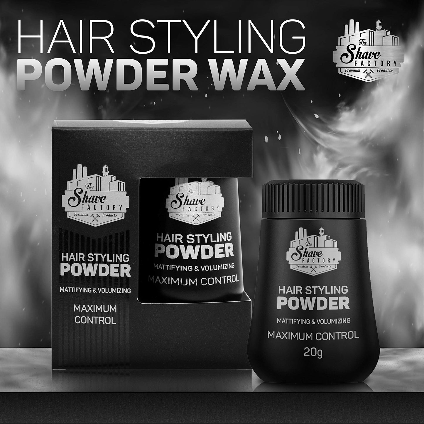 The Shave Factory Hair Styling Powder 20g Styling Powder Wax, BLACK