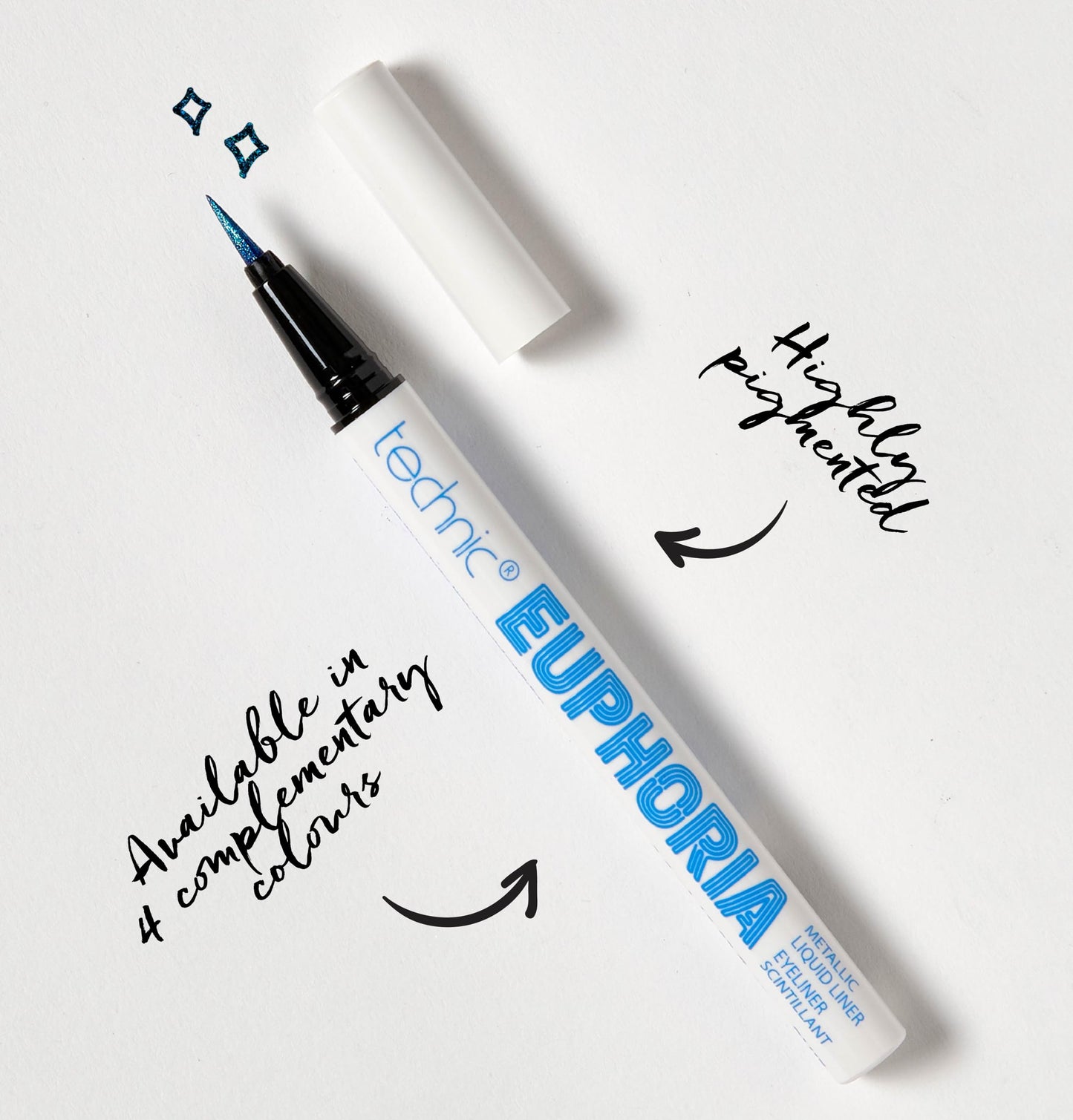 Technic Euphoria Metallic Liquid Liner - Highly Pigmented - Long Lasting - Brush like Tip for Ultimate Precision 0.8ml (Blue)