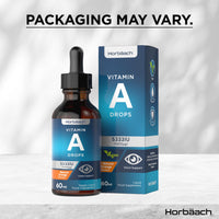 Horbäach Vitamin A Drops 5333IU | 60 mL | High Strength Vitamin A as Retinol Palmitate | Vegan Liquid Oral Supplement for Adults | Orange Flavour | By Horbaach