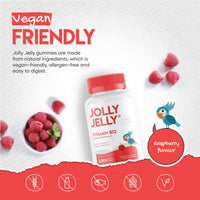 JOLLY JELLY Vitamin B12 Tapioca Gummies - 3,000mcg - High Strength Methylcobalamin Gummies - Non-GMO, Gluten Free, Raspberry Flavour - 60 Vegan Gummies. 1 Pack