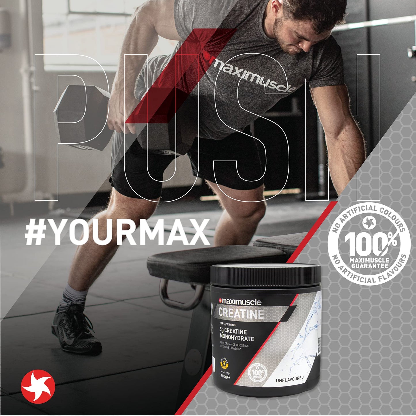 Maximuscle Creatine | Performance Boosting Creatine Monohydrate Powder | Unflavoured, 300g - 60 Servings