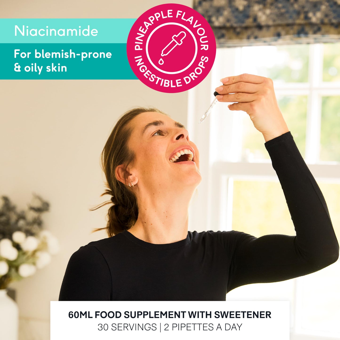 Beauty Dropz Niacinamide Oral Skin Care Drops – Vitamin B3 / Edible Serum for Blemish-Prone Skin – Dark Spot Corrector – Vegan Skincare – Pore Minimising – Pineapple Flavour – 60ml