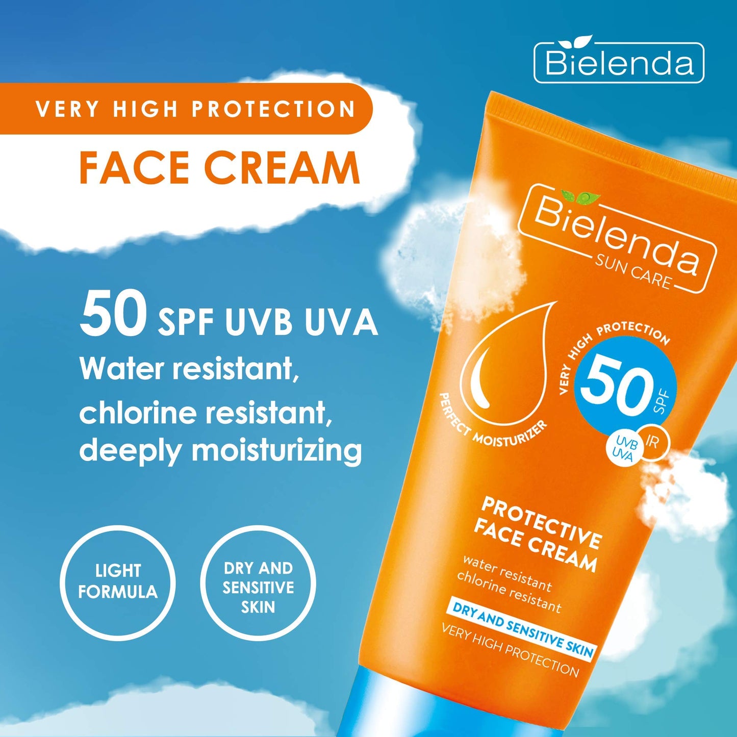 Bielenda Sun Care - Very High Protection: 50 Spf Uvb Uva - Water Resistant, Chlorine Resistant, Moisturizing - Sun Care Face Cream High Protection Spf 50-50 ml