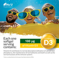 Vitamin D3 4000 IU, 365 Softgel Capsules NOT Tablets, Full Year Supply, Easy to Swallow Quadruple Strength Vitamin D3 Supplement