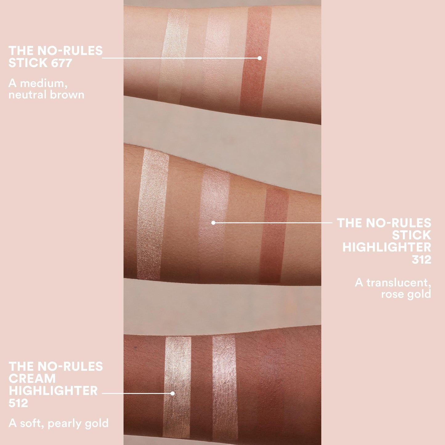 3INA MAKEUP - The No-Rules Stick Highlighter 312 - Highlighter Stick Rose gold for Eyes Lips & Cheeks with Hyaluronic Acid