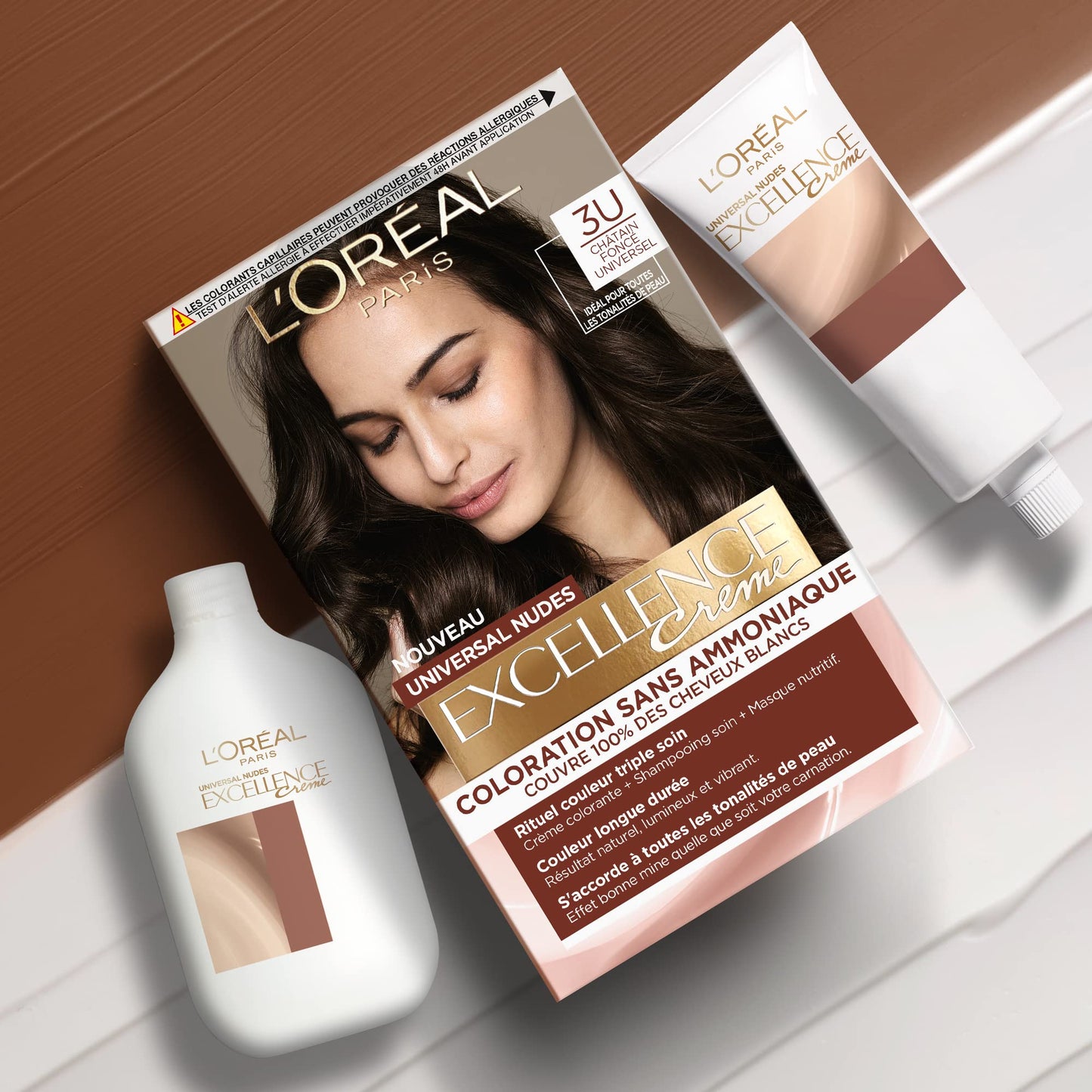L'Oréal Paris - Permanent Hair Colour Kit - Ammonia Free - Covers 100% White Hair - Excellence Cream Universal Nudes - Shade : Universal Dark Brown (3)