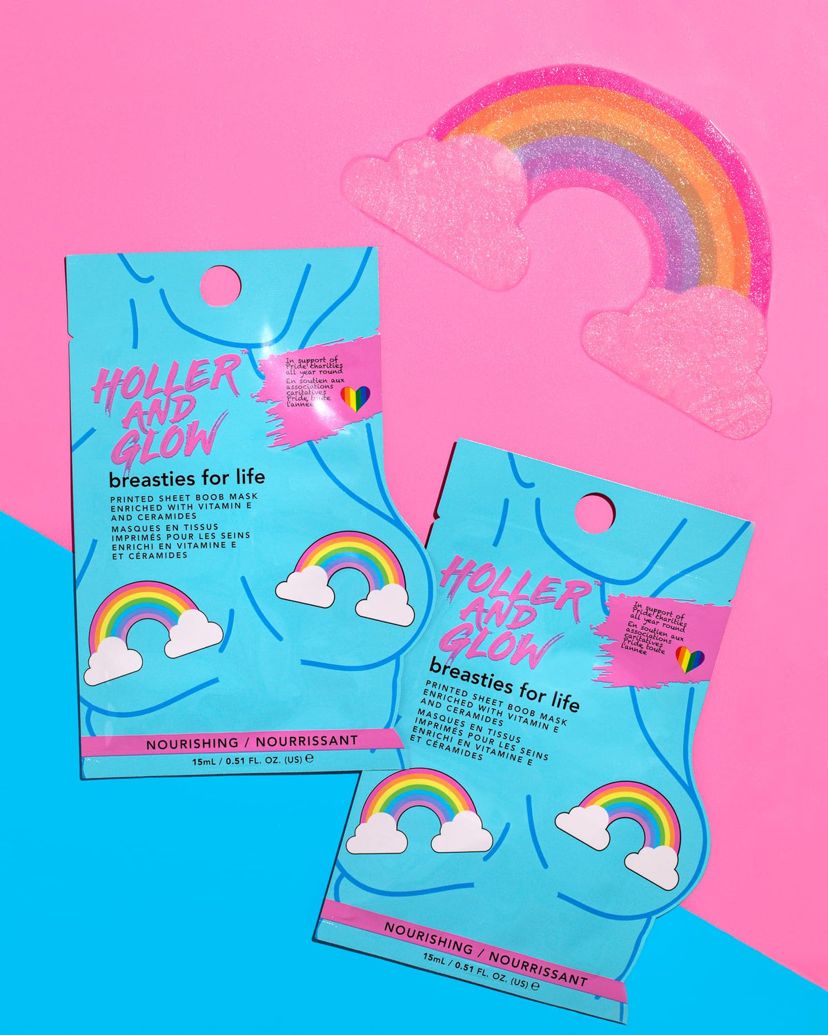 Holler & Glow Holler And Glow Breasties For Life Boob Masks. Rainbow Printed Sheet Masks, Infused with Vitamin E & Ceramides, Hydrating, Nourishing & Smoothing, Body Positive, Vegan, Cruelty Free, 15 ML